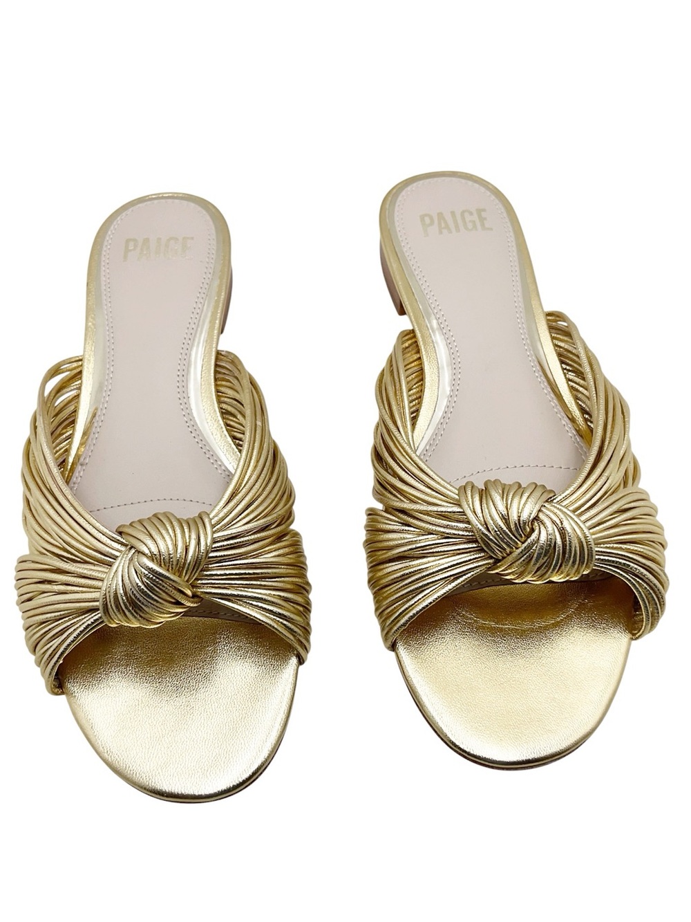 {PAIGE} Dany Slip On Metallic Gold Knotted Slide Sandals